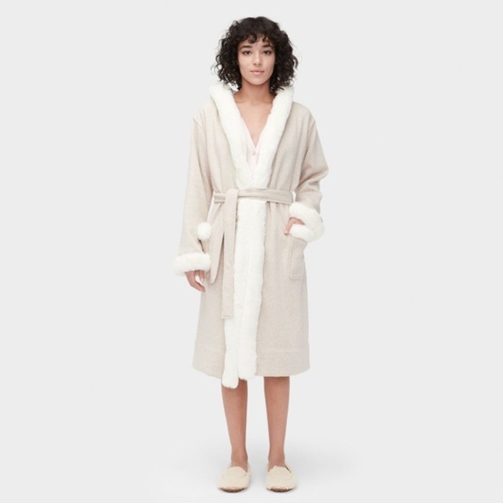 UGG Cream Sherpa-Trim Plush Robe